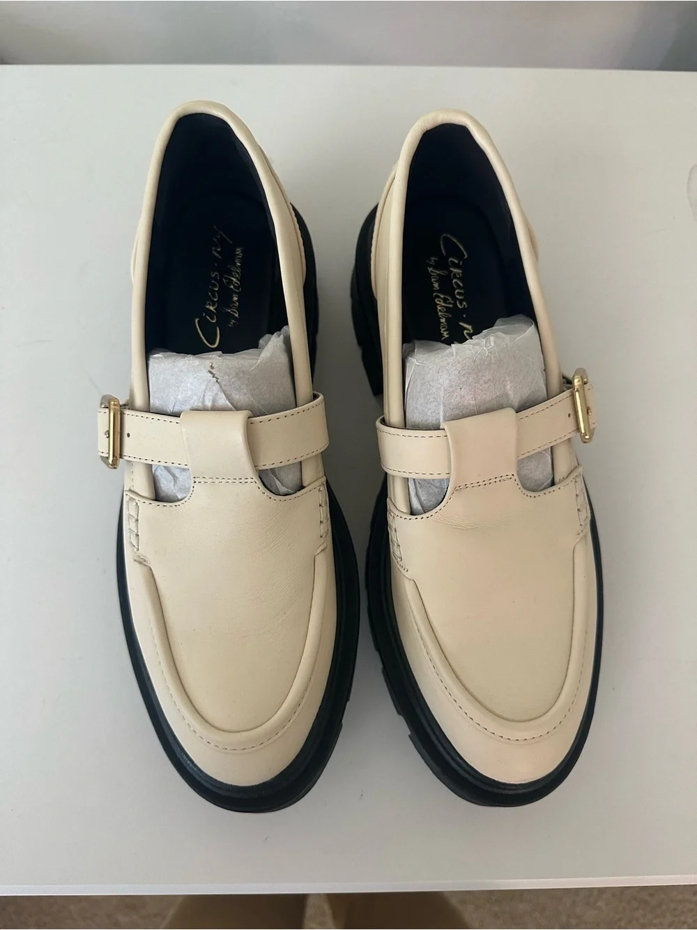 NIB Circus by Sam Edelman Payson Cream Leather Lug Sole Loafer
